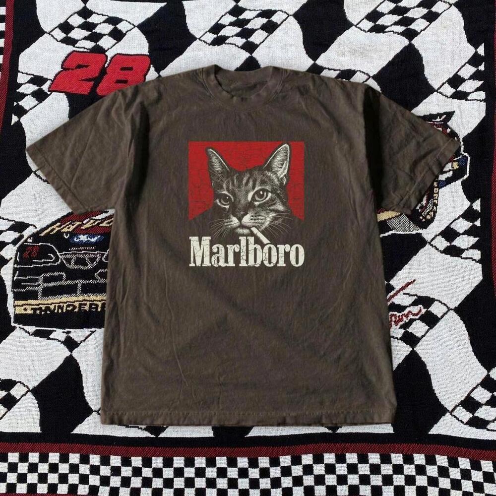 Brown Marlboro Cat Graphic Tee Clothing